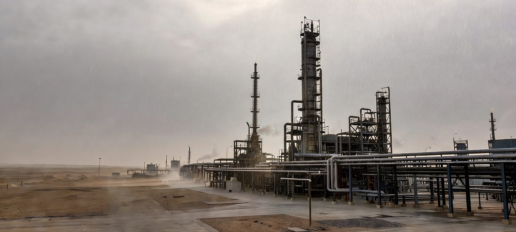 Process area of the plant at dusk